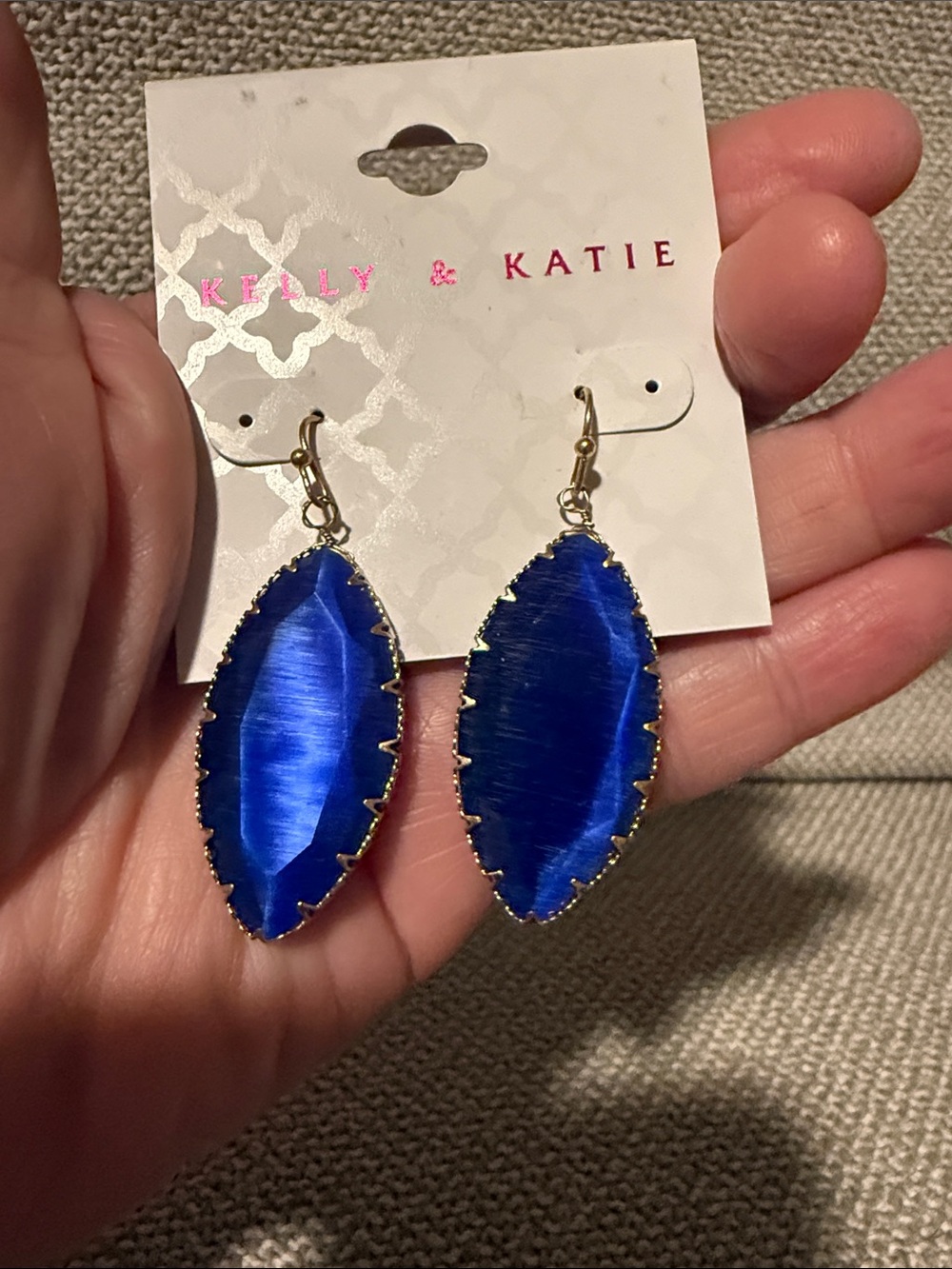 Kelly & Katie Royal Blue Marquise Drop Earrings with Gold-tone Trim